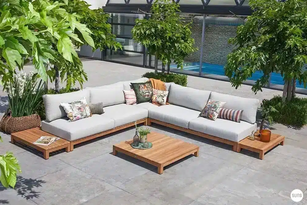 جلسات خارجية خشب - كتان رمادي