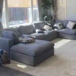 كنب حرف يو ايشار | كتان - مخمل ازرق