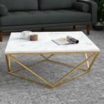 طاولات خدمة رخام روزين - ابيض وذهبي