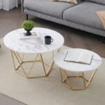 طاولة رخام ديو - ابيض وذهبي