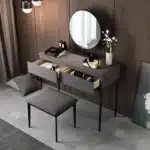 طقم تسريحة غرفة نوم مع مرآة دائرية وكرسي غرفة نوم 2