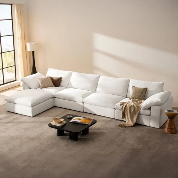 كنب زاوية زاريو – أبيض، راحة مثالية، ولمسة هادئة للمساحة.