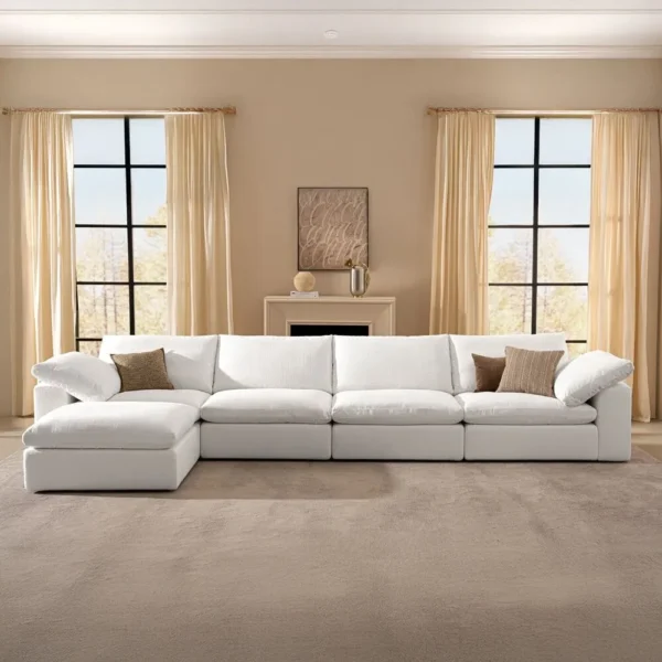 كنب زاوية زاريو – أبيض، تصميم عصري، يمنحك جلسة مريحة وأنيقة.