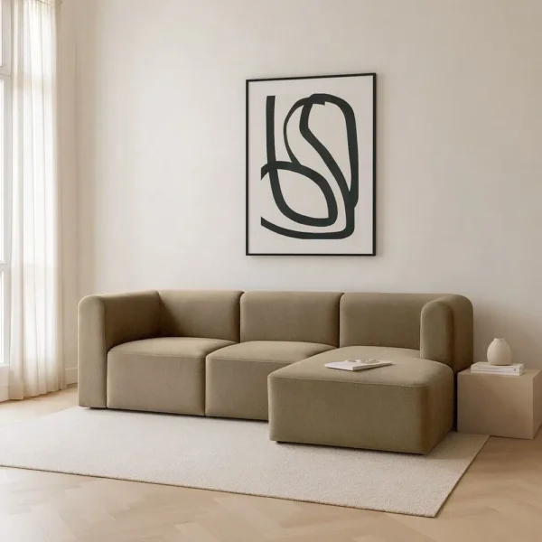 كنبة زاوية كينا - 3 قطع بني، تصميم أنيق، يوفر جلسة مريحة يومية.