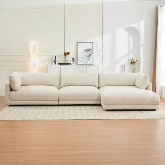 كنب زاوية مخمل مسيمو – بيج، تصميم فاخر، ولمسة مخملية ناعمة.