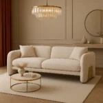 كنبة ثلاثي بونو – بيج وذهبي، جلسة مريحة، وتصميم يناسب المساحات المختلفة.