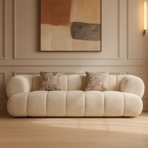 كنبة ثلاثية نوڤولا – بيج، تصميم فاخر، يوفر جلسة مريحة وعملية.