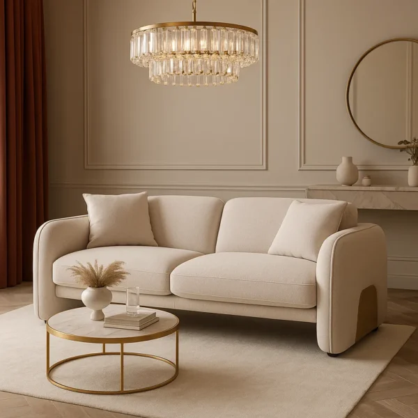 كنبة ثنائي بونو – بيج وذهبي، تصميم فاخر، يوفر جلسة مريحة وأنيقة.