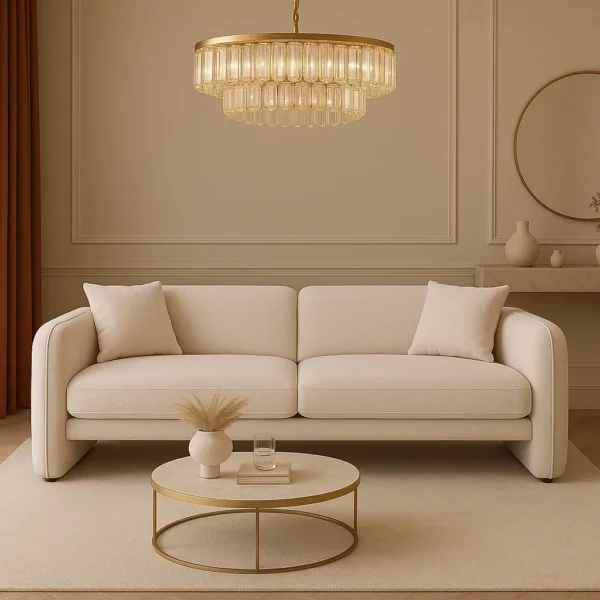 كنبة ثلاثي بونو – بيج وذهبي، راحة مثالية، ولمسة فاخرة لغرفة المعيشة.