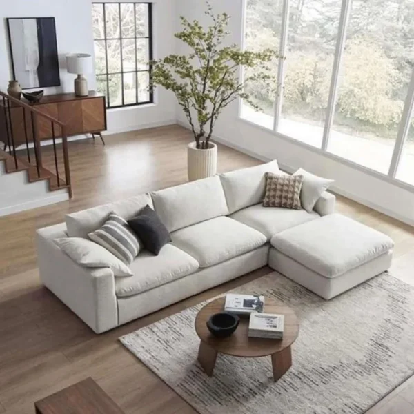 كنب زاوية ثنائي ماريان - مع أريكة استرخاء – أبيض، راحة فاخرة، ولمسة عصرية.