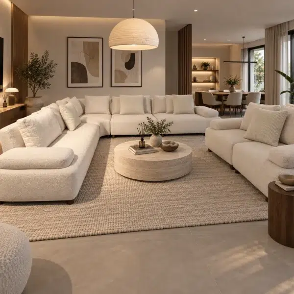 كنب زاوية أوبن حرف L بتصميم عصري، تنسيق أنيق، وراحة مميزة.